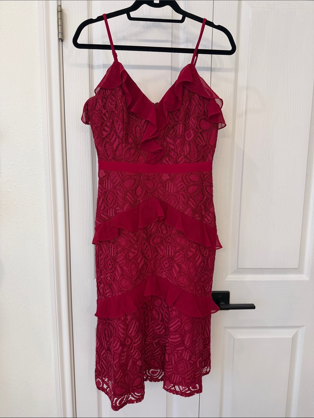 Adelyn Rae Burgundy Lace Ruffle Cocktail Dress Size Small